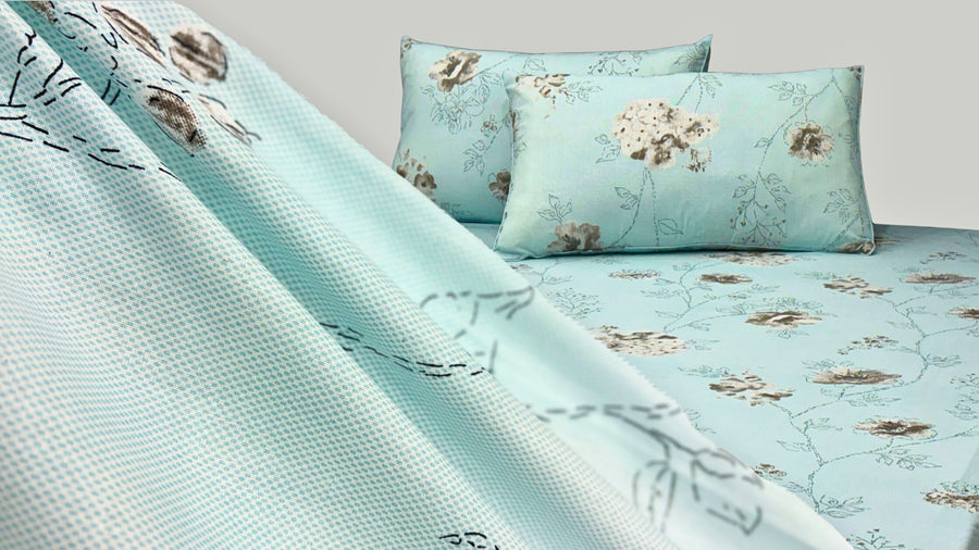 Teal floral bed sheet set 