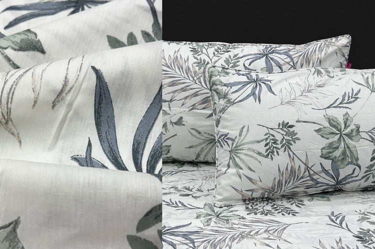 Bloom Botanical Custom Bed Sheet Set in Shades of White and Blue