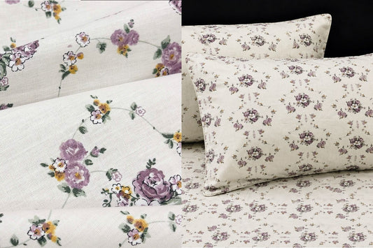 Grandmother’s Garden Bed Sheet Set in Shades of White and Pink