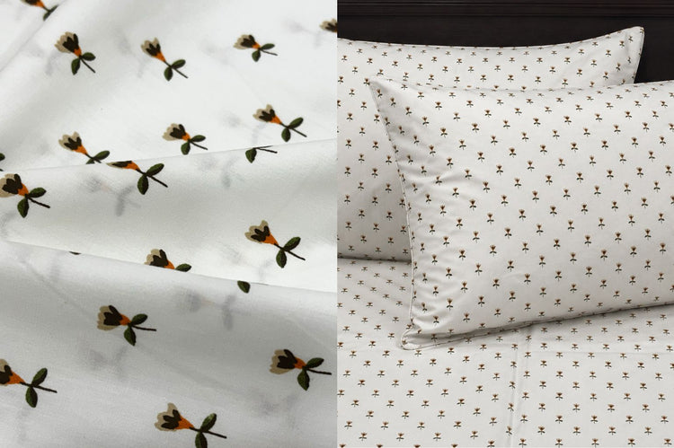 Little Buds Bed Sheet Set in White and Beige