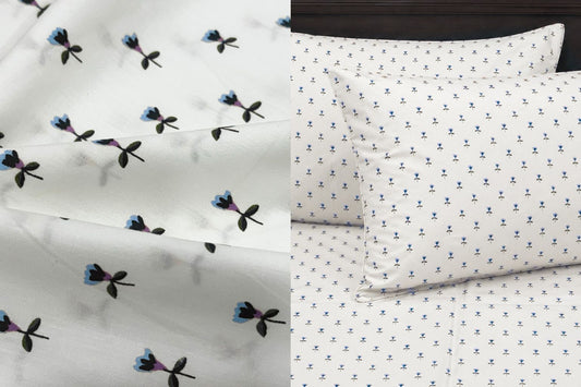 Little Buds Bed Sheet Set in White and Blue