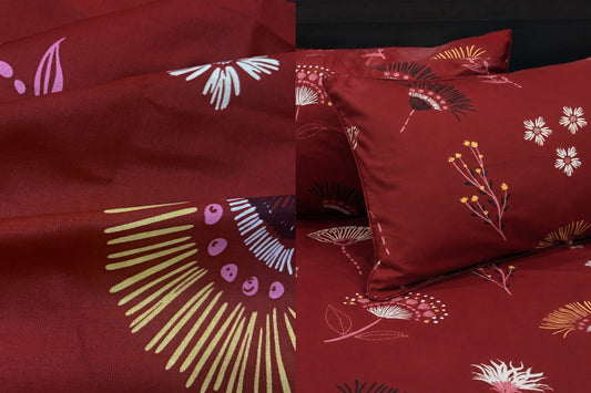 Ink Bloom Custom Bed Sheet Set in Red