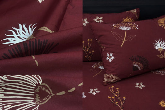 Ink Bloom Custom Bed Sheet Set in Maroon