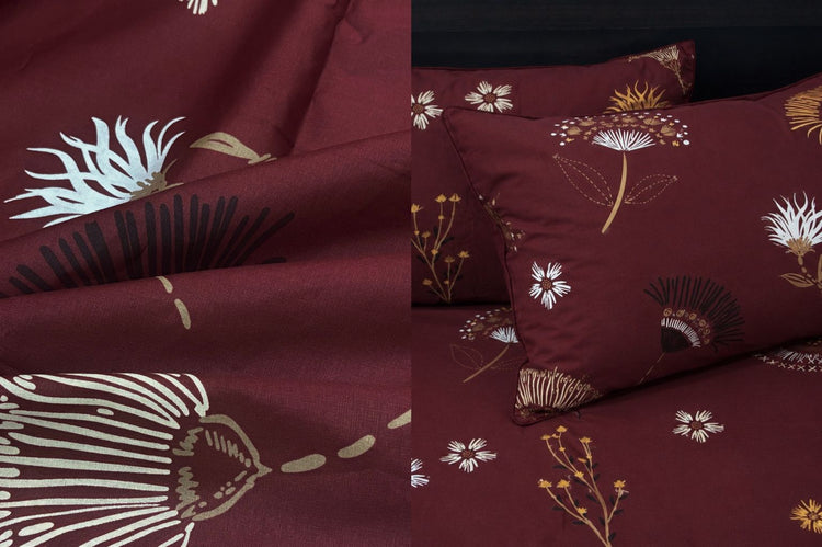 Ink Bloom Custom Bed Sheet Set in Maroon