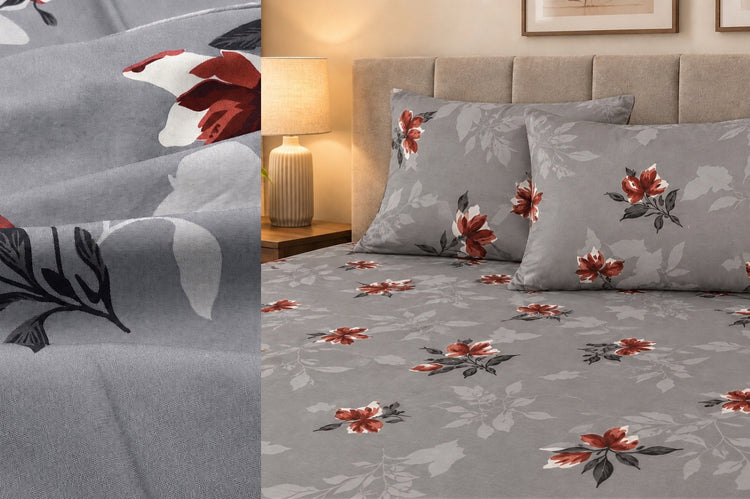 Amelia Bloom Custom Bed Sheet Set in Grey