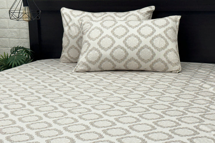 400TC Medallion Print Custom Bed Sheet Set in Shades of Grey and Brown