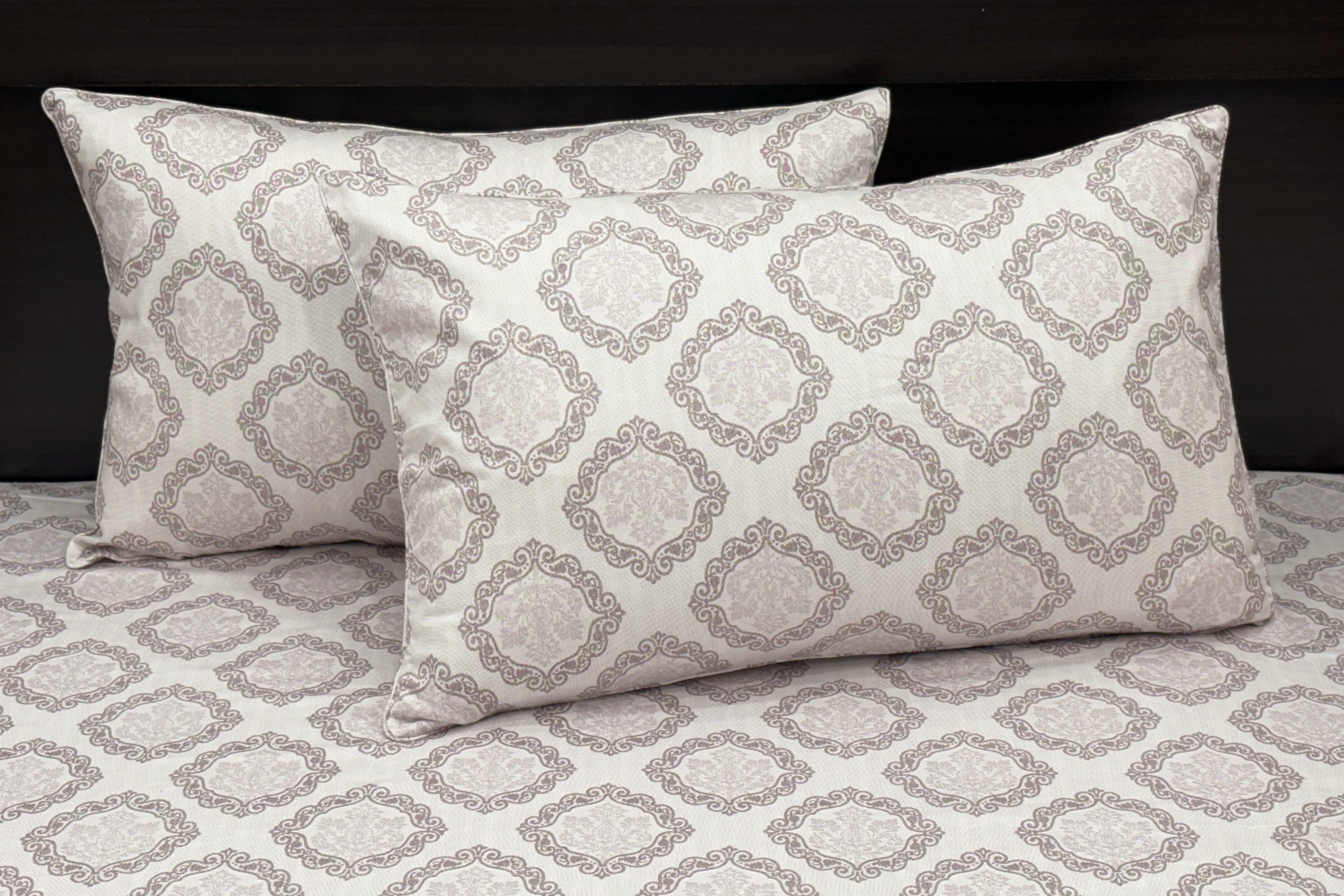 400TC Medallion Print Custom Bed Sheet Set in Shades of Grey and Pink