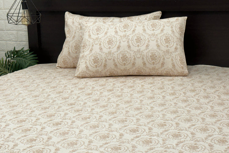 400TC Ivory Emblem Print Custom Bed Sheet Set in Shades of Beige