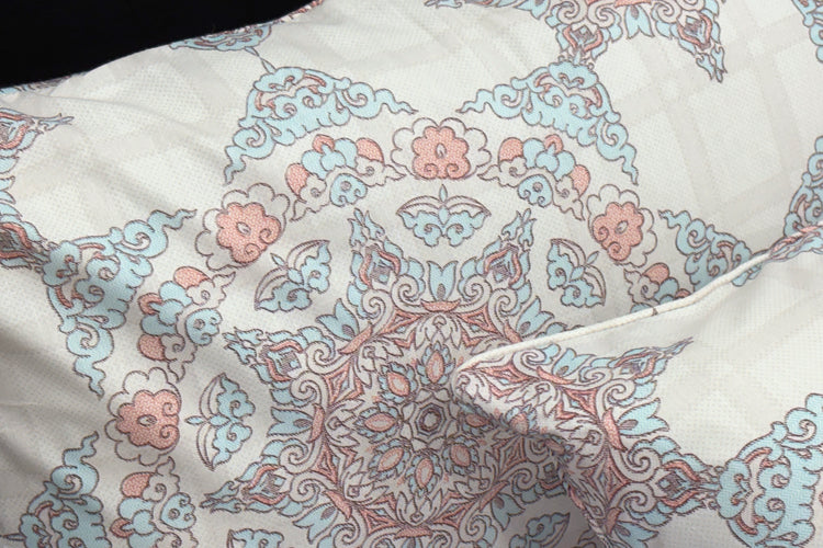 Persian Charm Custom Bed Sheet Set in Shades of White Blue and Pink