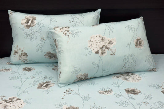 Tranquil Garden Custom Bed Sheet Set in Shades of Grey and Aqua