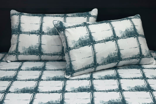 Art House Grid Custom Bed Sheet Set in Shades of Blue