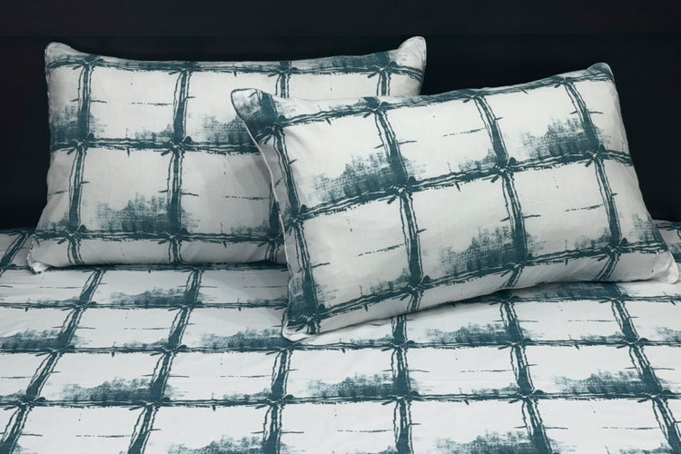 Art House Grid Custom Bed Sheet Set in Shades of Blue