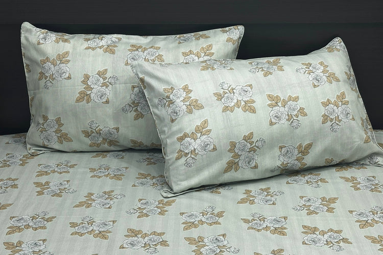 Gulbahaar Sage Custom Bed Sheet Set in Shades of Grey and Blue