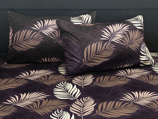Jungle Leaf Custom Bed Sheet Set in Shades of Brown and Purple