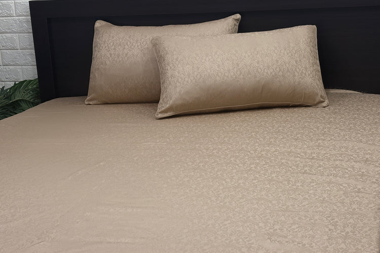 300TC Sateen Self Weave Royale Damask Custom Bed Sheet Set - Beige