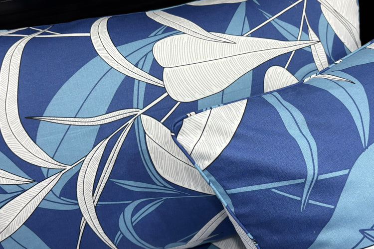 pillow with a floral print in blue tones