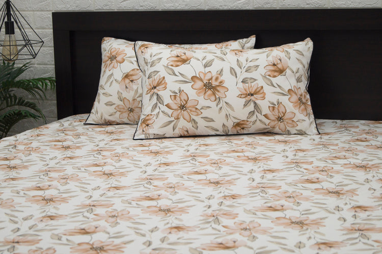 Floral Blossoms Print Custom Bed Sheet Set in Beige