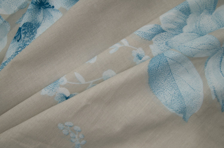 Blooming Floral Print Custom Bed Sheet Set in Shades of Beige and Teal