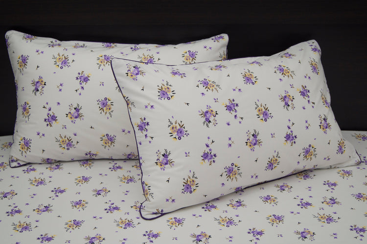 Blushing Roses Print Custom Bed Sheet Set in Purple