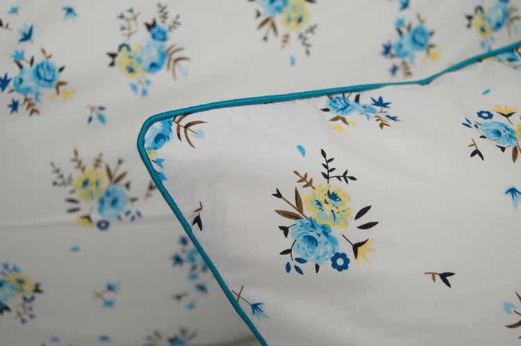 Blushing Roses Print Custom Bed Sheet Set in Blue